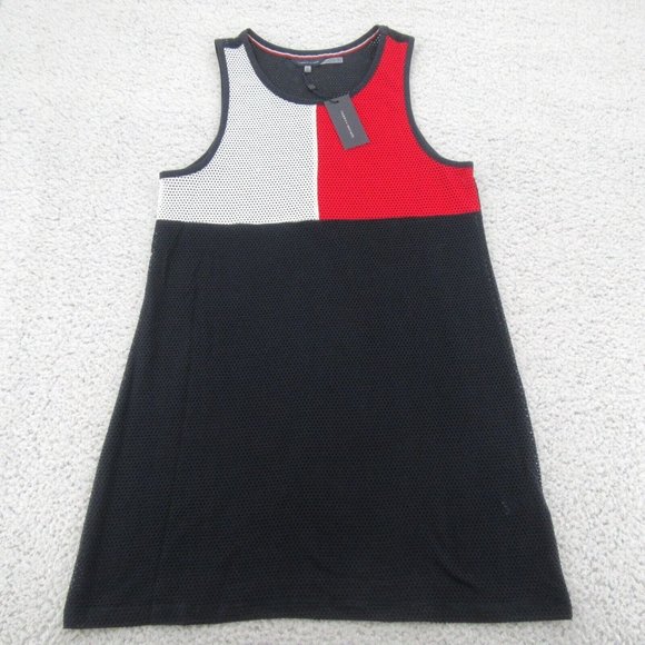 Tommy Hilfiger Swim Dress Cover-Up Mesh Navy Blue Red White Size S/M NEW $78 - Picture 4 of 13